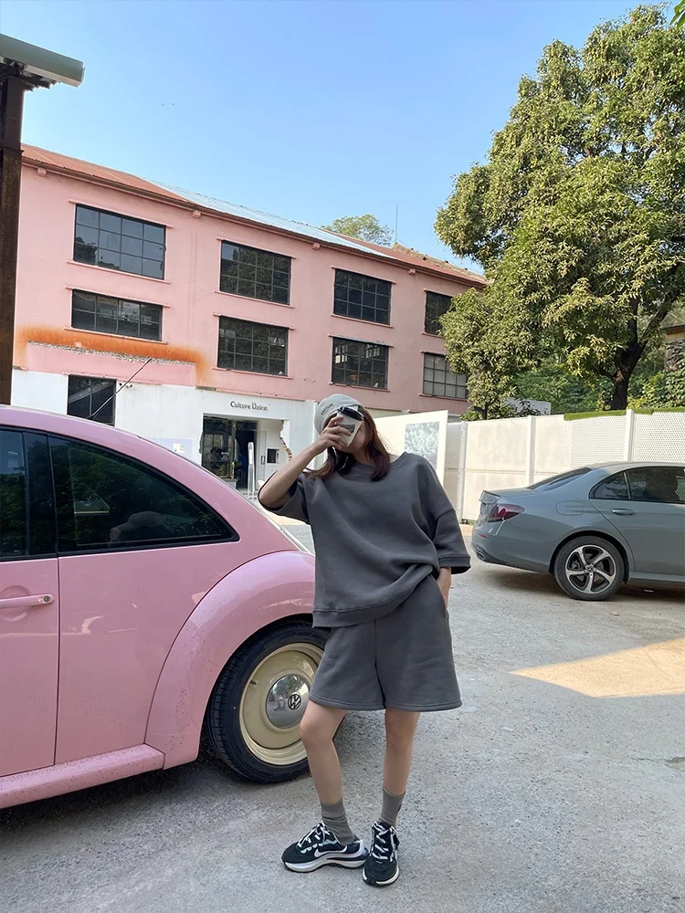 2022 Summer custom casual 2 piece set women hoodies high quality cotton short two piece set women clothing