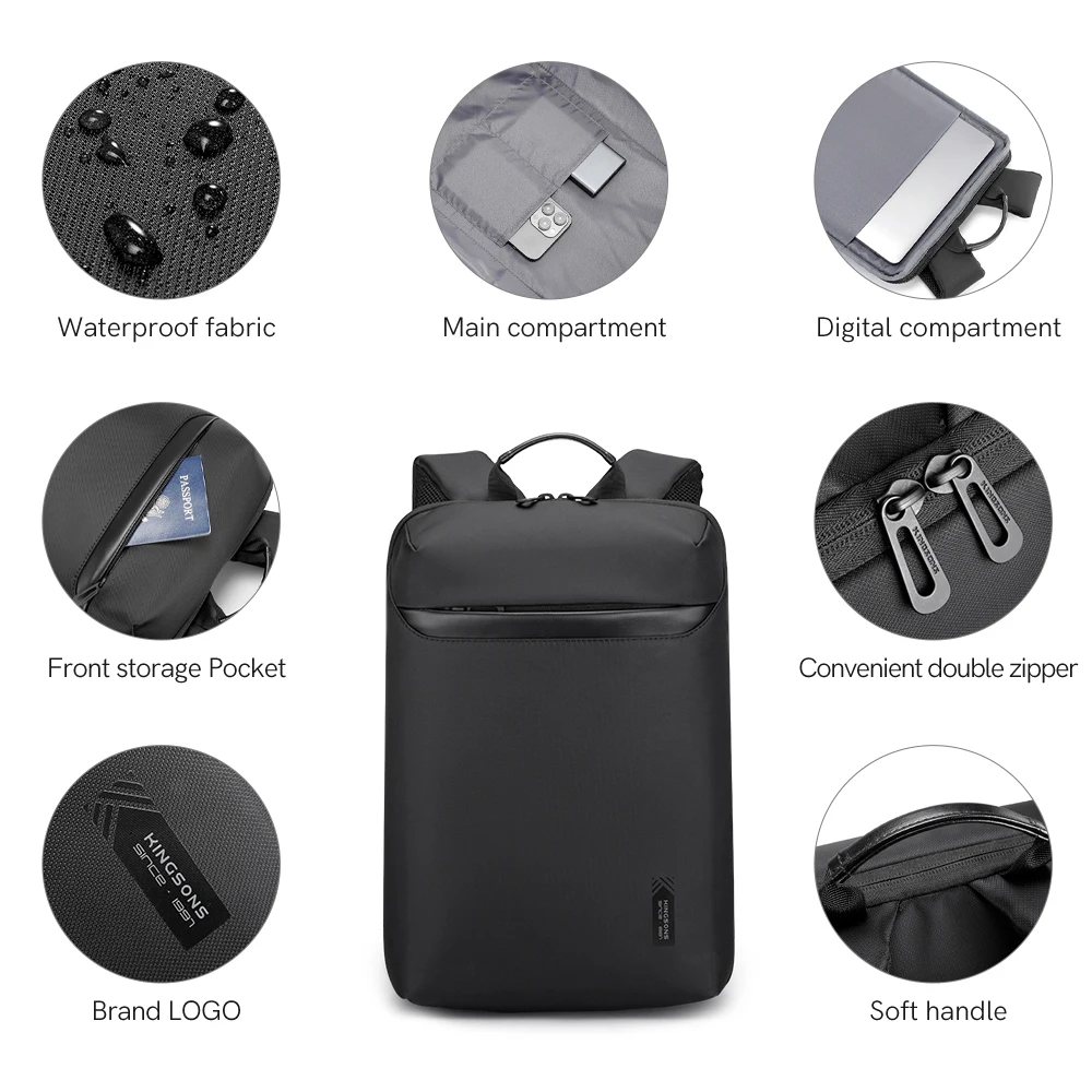 Kingsons NEW waterproof laptop backpacks school bags office computer bag for 15.6 inch laptop men business travel commute