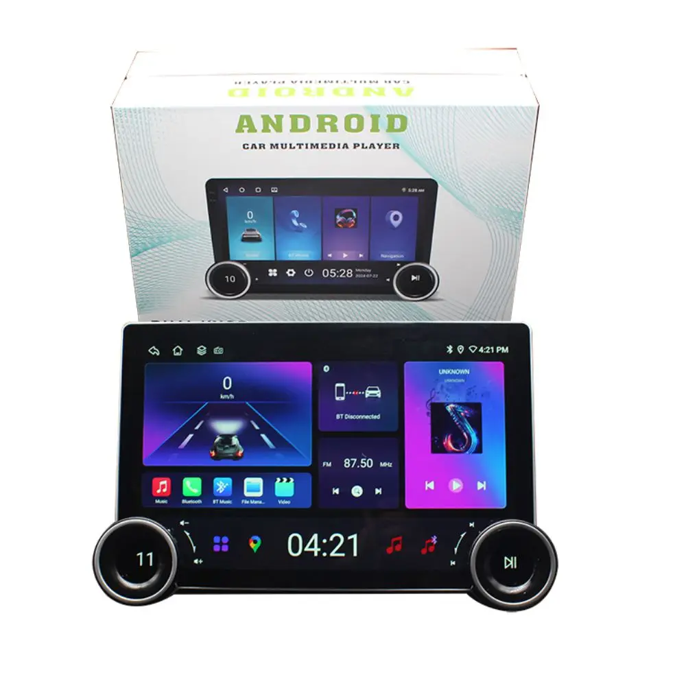 New products  car radio dual knob  Auto QLED 2K Screen Single Din Car Stereo With Carplay Android Auto   FM EQ Aux In+ Mic