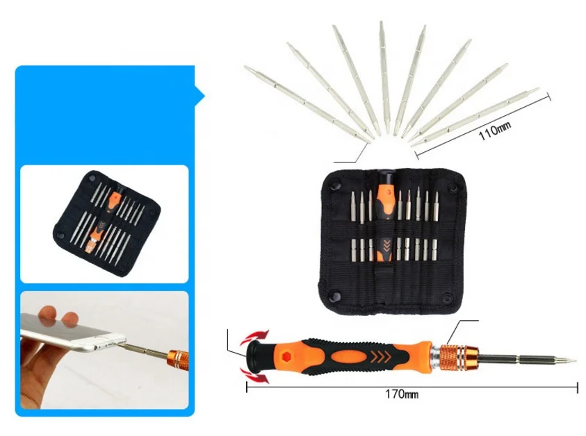 Reversible Drive 8 in 1 Pocket Precision Screwdriver Set