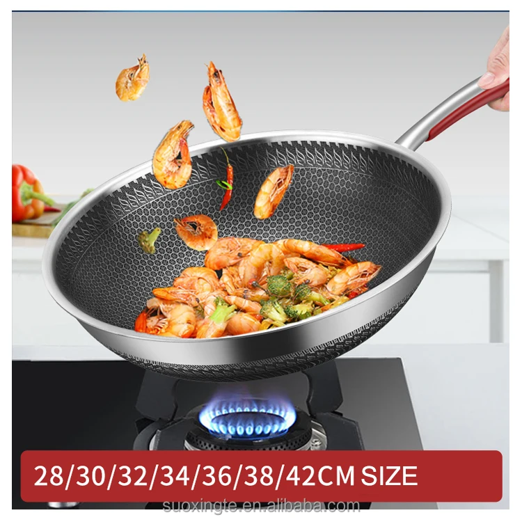Wholesale HEXCLAD cookware tri-ply cookware stainless steel wok pan panela wajan stainless steel wok pan