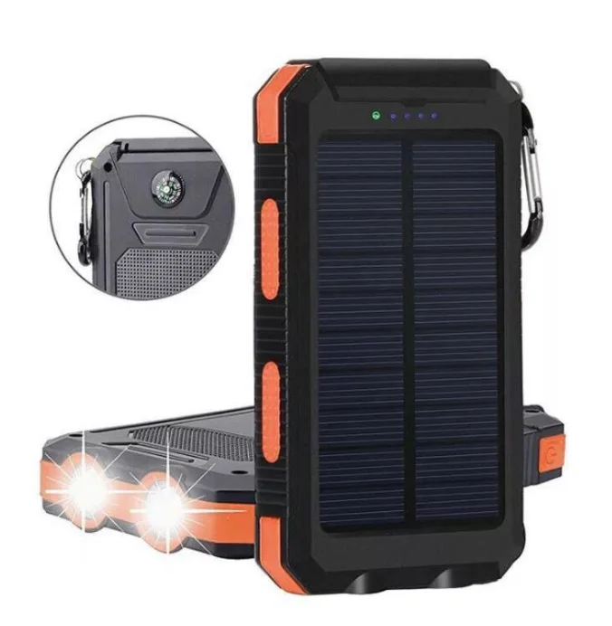 Waterproof LED Solar Power Bank 10000mah Dual USB Travel Powerbank LED Solar Power Bank