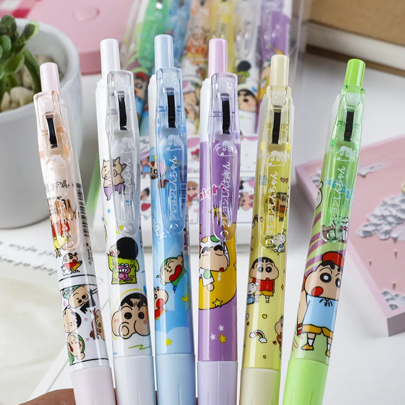 6pcs/box New Arrivals Crayon Shin-chan Press Gel Pen Sets Cartoon Anime Stationery 0.5MM Black Student Use pen