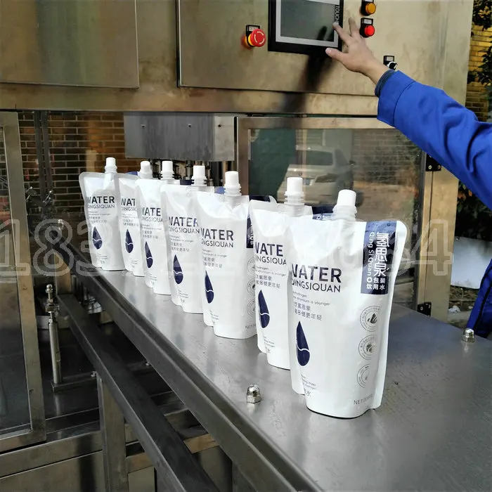 Automatic Doypack Hydrogen Water Milk Juice Spout Pouch Hot Filling Sealing Capping Machine