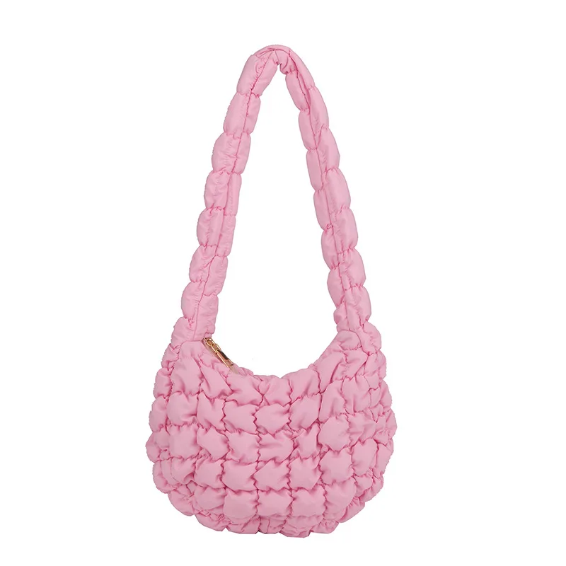 Fashion Plain Quilted Wrinkle Puffy Underarm Bag Bubble Handbag Women Padded Purse Shoulder Bag