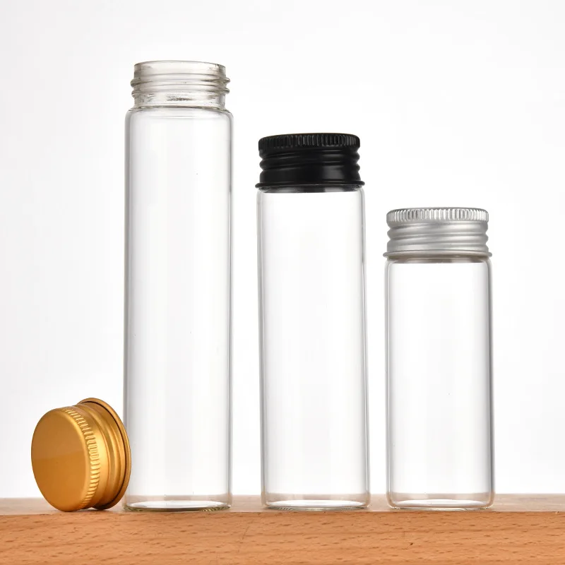 30mm screw mouth aluminum cap 12ml 15ml 20ml 25ml 40ml 50ml 55ml 60ml 80ml 95ml 100ml 110ml transparent glass test tube bottle