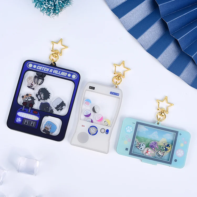 Promotion cartoon plastic keychain blank logo print kawaii shaker keychains custom acrylic keychains with star keyring