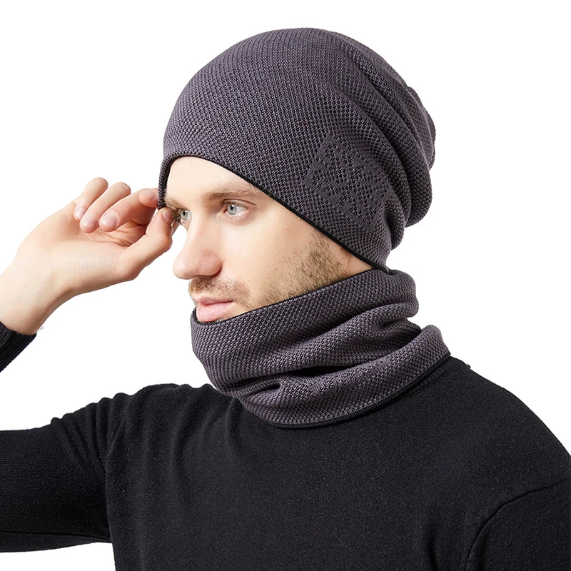 Unisex Winter Knit Beanie Hat with Scarf Set Slouchy Cuffless Skull Cap  Neck Warmer with Fleece Lined Winter Hat for Women Men