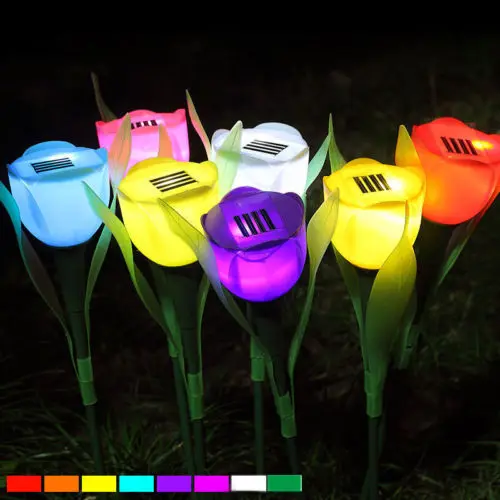 Good price waterproof colorful tulip flowers solar lawn lights for patio yard outdoor garden courtyard plazza