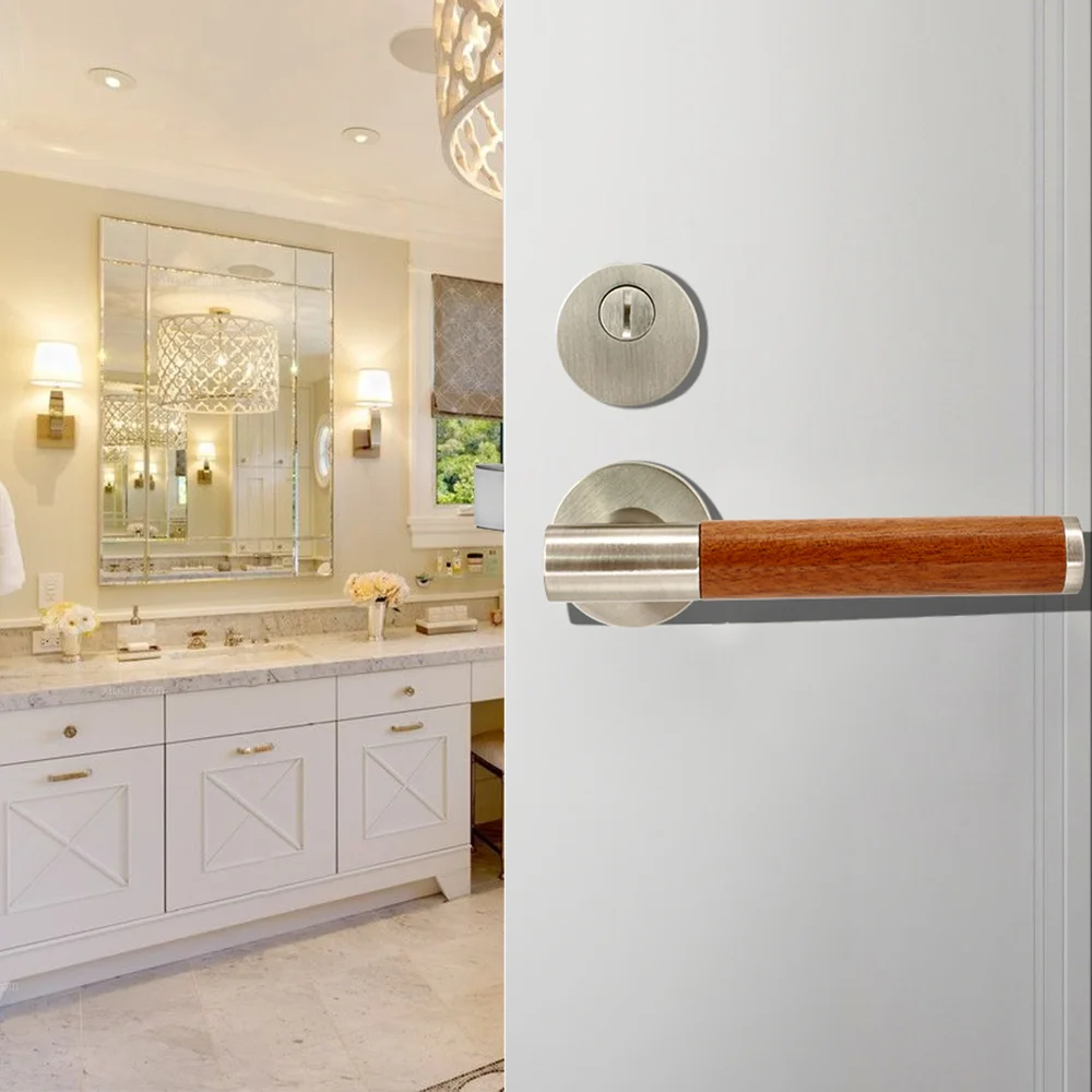 Coin Unlock bathroom privacy keyless metal combination with rosewood double handle lever lock for interior doors