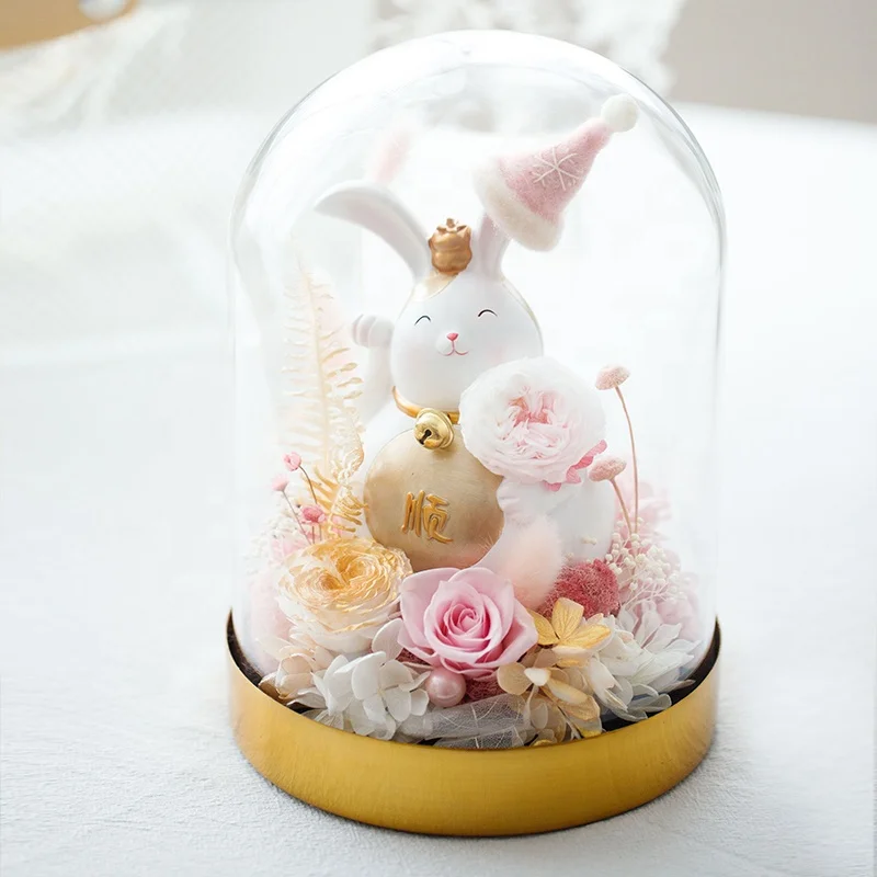 Every Love Preserved Flowers And Maneki Neko Lucky Fortune Cat In Glass Dome As A Gift