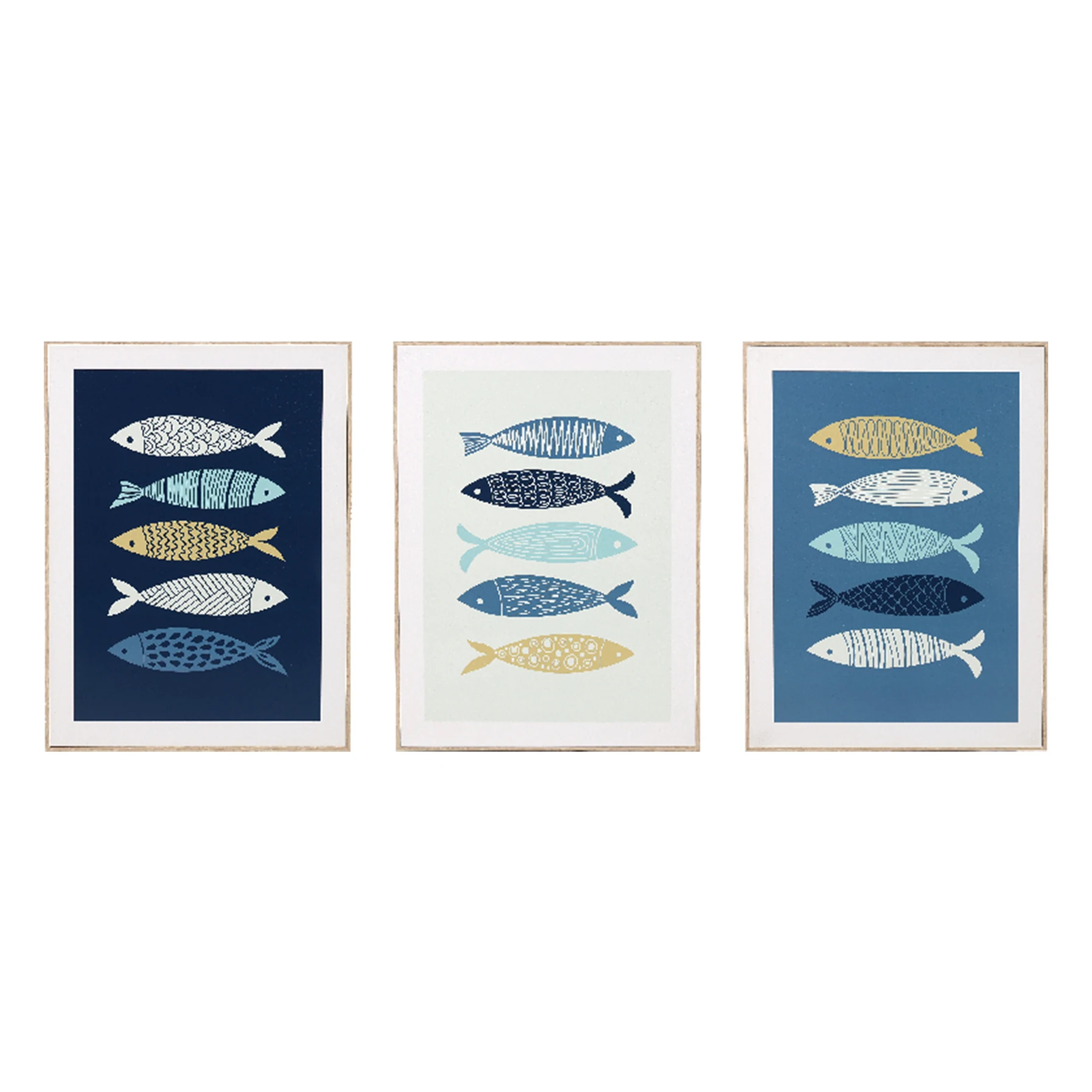 Summer Ocean Theme Abstract Tropical Fish 3 Pieces Framed Wall Art Set for Kitchen Bathroom Home Decoration