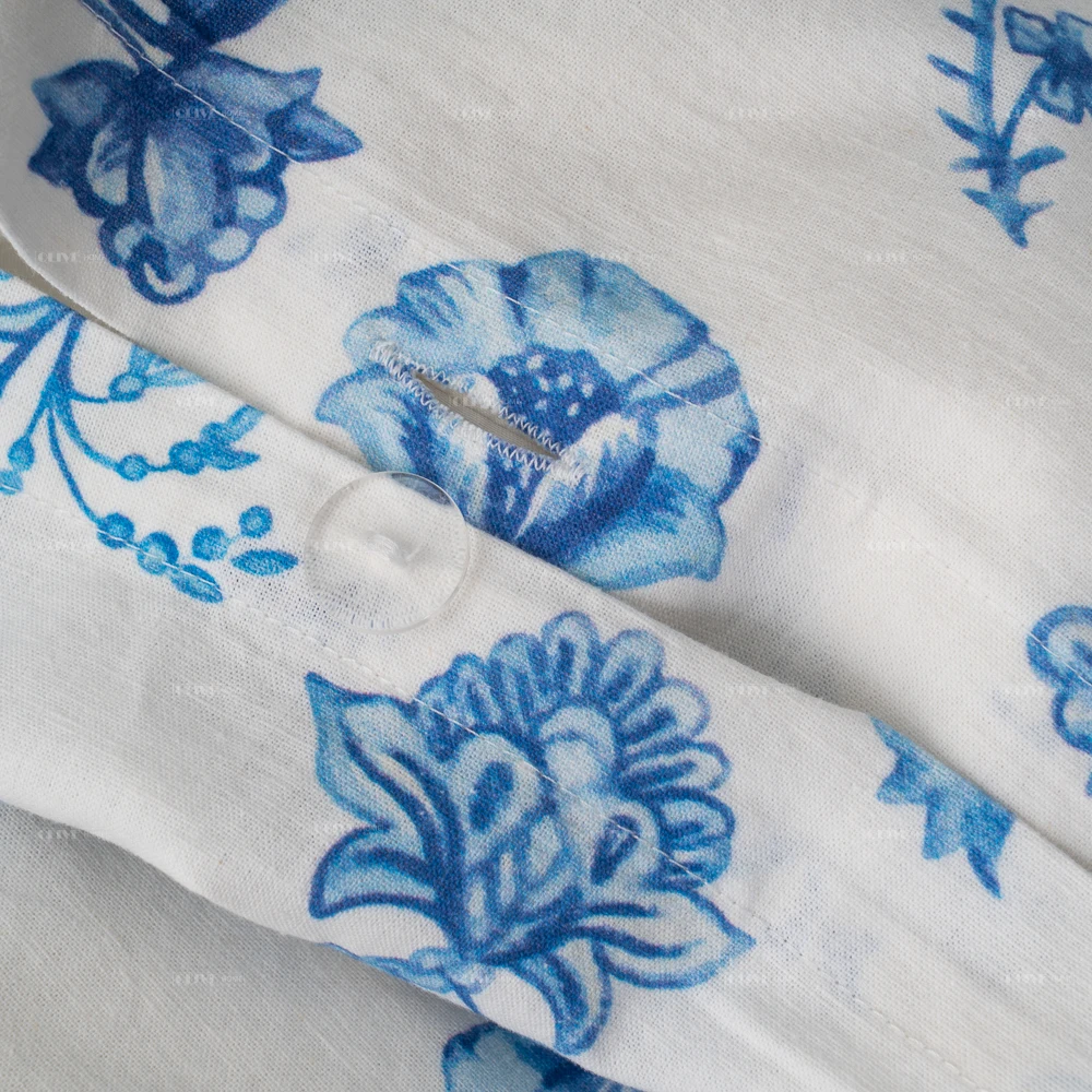 stonewashed Wild Flowers Printed Bedding Ultra Soft Linen Cotton Duvet Cover Pillowcase Set Zipper Button Closure All Season Use