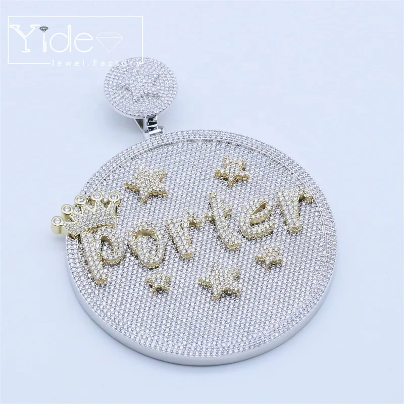 Porter round pendant big size iced out pendant gold letter fully cz hip hop pendant customized