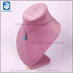 DT015N C Factory customized Blind Stamped LOGO Pink Velvet Jewelry display necklace bust Stand