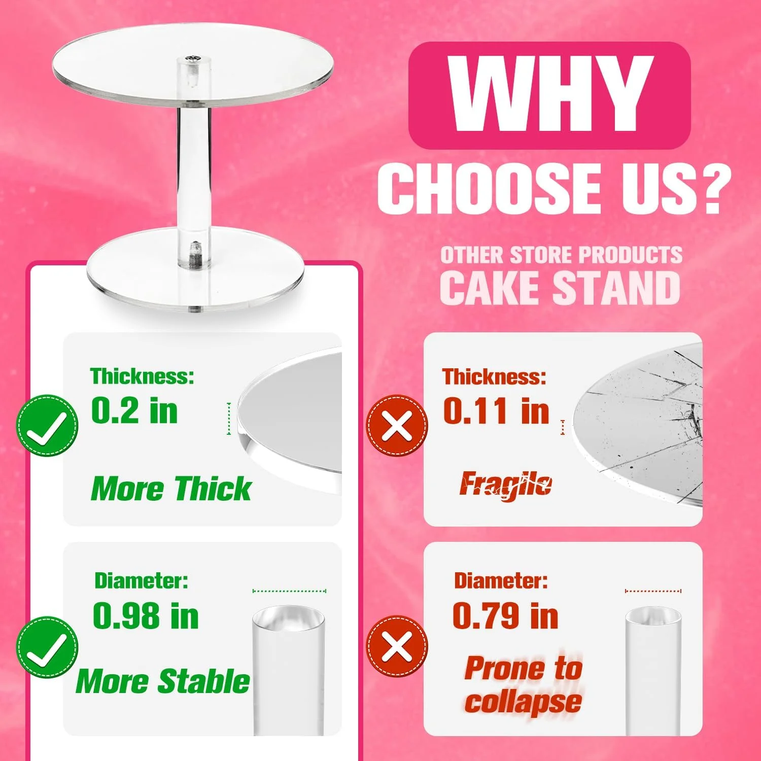 bespoke 3pcs set clear acrylic 2-tier pastry display stand for wedding party cupcake pizza holder
