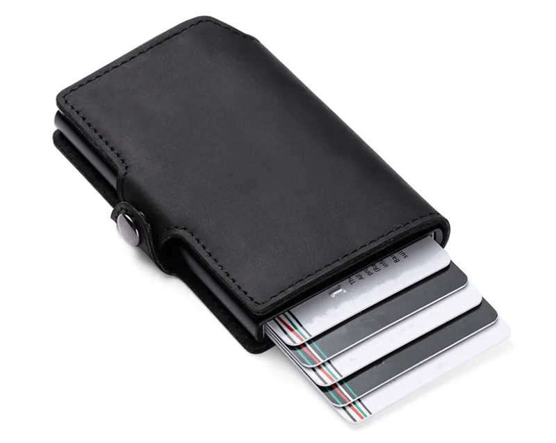 Genuine Leather RFID Blocking Card Holder Slim Wallet Aluminum Alloy Card Box With Portable Anti Pop Up Function Business Gift (10000007862318)