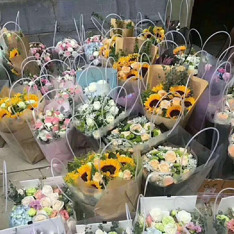 Birthday Anniversary Trapezoidal Reveal Recycled Clear Bouquet Korea Transparent Opp Plastic Bags for Flowers