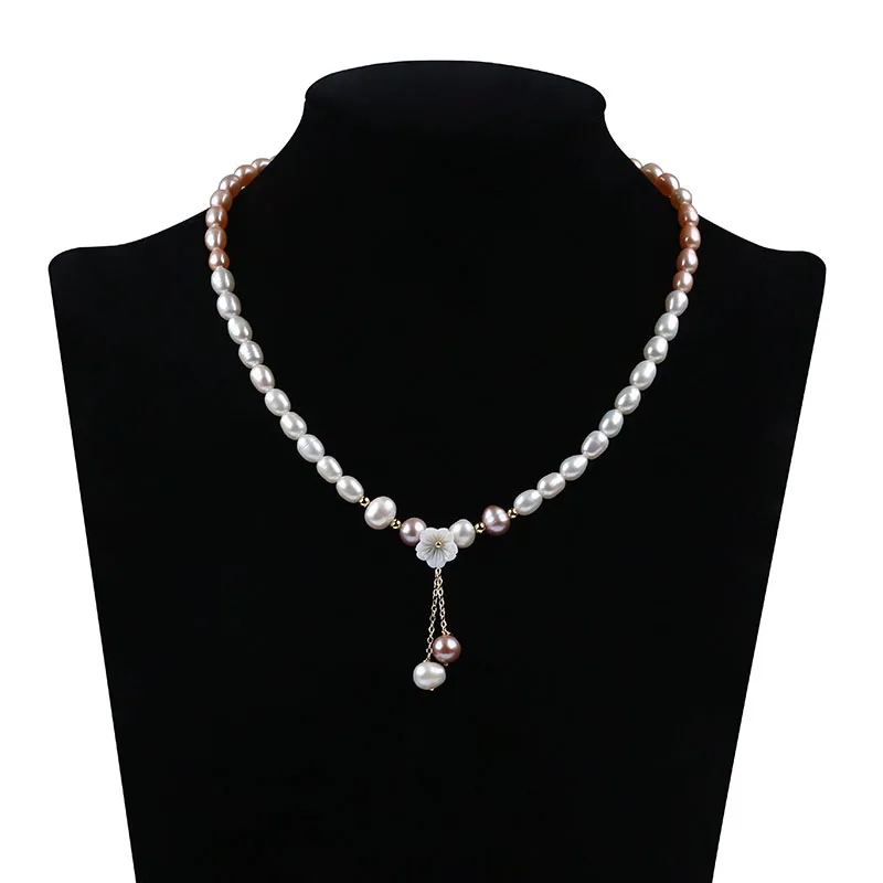 Luxury Design 5-6mm Natural Rice Freshwater White Pearl Necklace For Sale