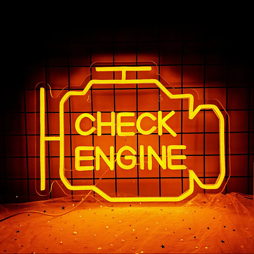 Check Engine Light Neon Signs for Wall Decor, LED Garage Neon Signs Wall Art Gifts for Dad, Man Cave Auto Repair Shop Workshop