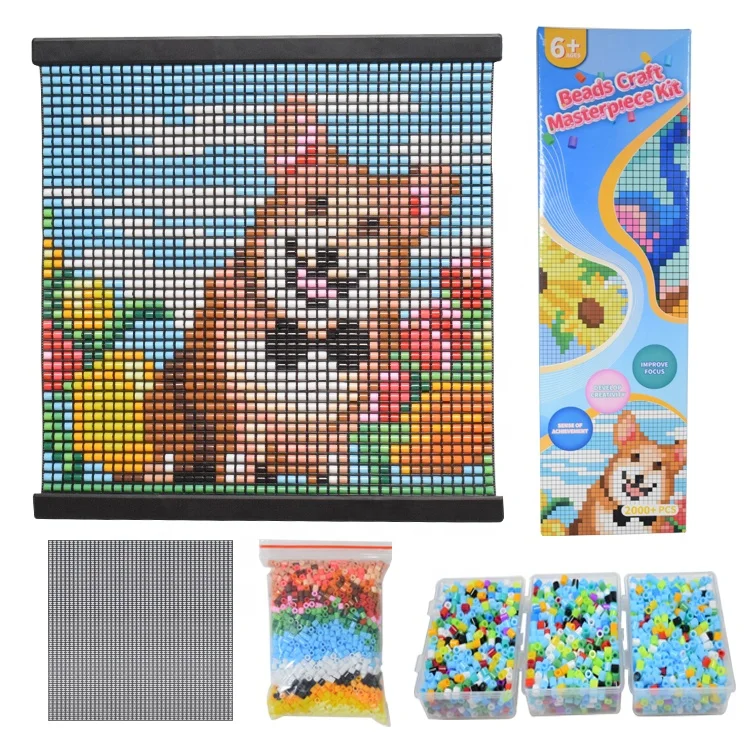 Hot sell dog pattern children diy mesh canvas no iron perler beads fusion 5mm fuse beads animal set