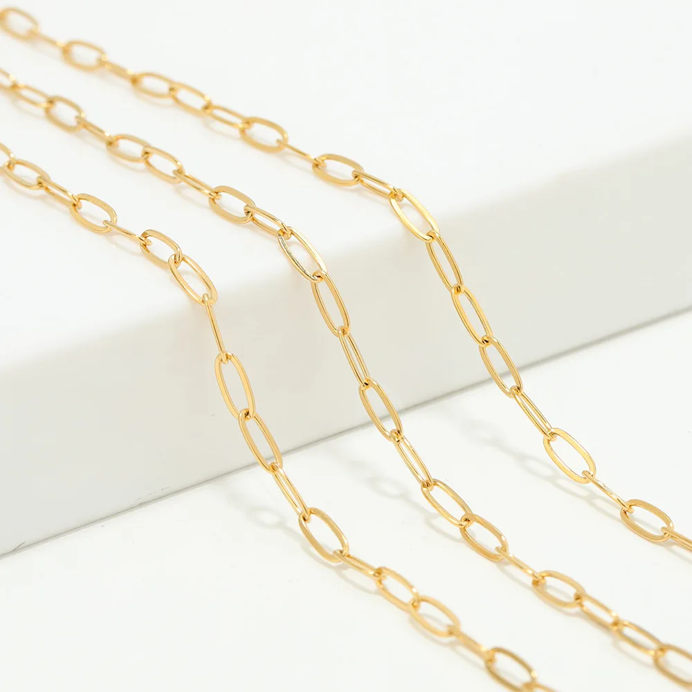B4076 Non tarnished gold plated silver chain O paper clip chain thin chains for jewelry making