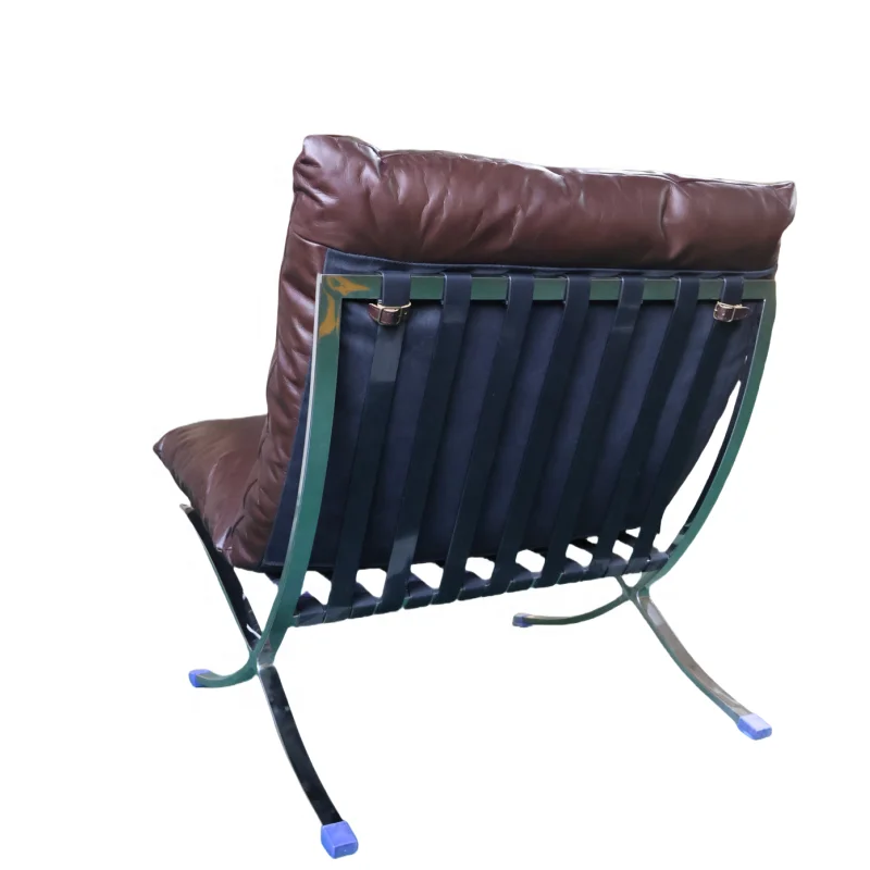 Retro Lounge Chair Genuine Leather Tufted High End Leisure Chair Stainless Steel Chairs for Waiting Room Living Room Club