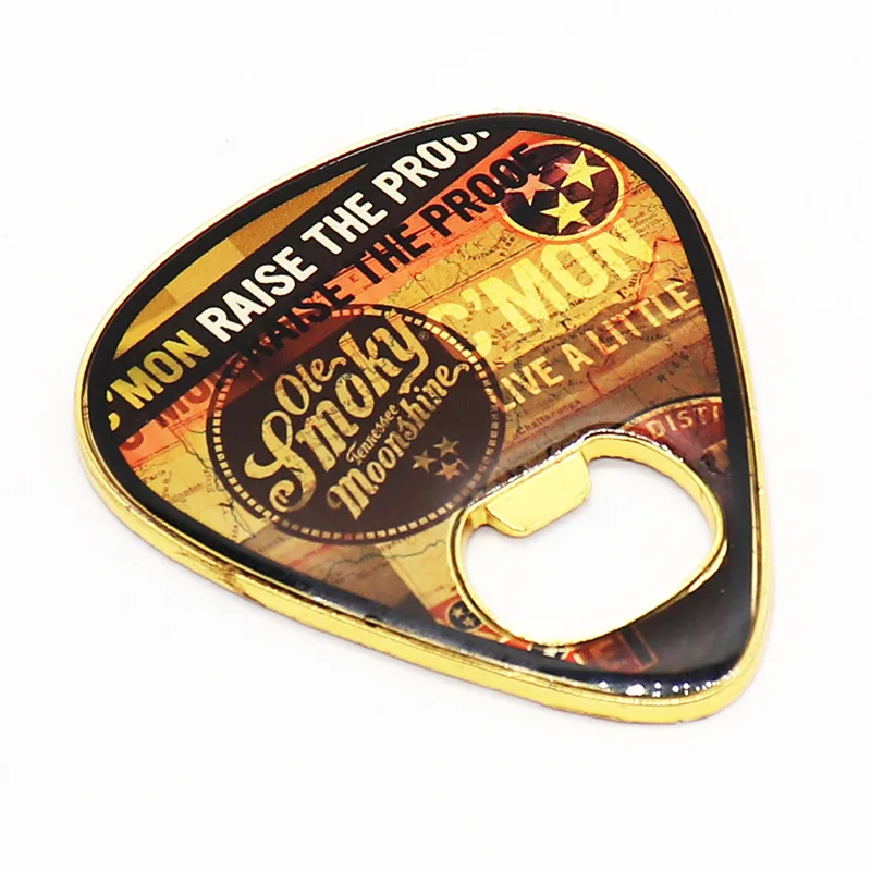 Factory Zinc Alloy Metal Souvenir customized 3D logo Guitar Pick Fridge Sticker magnet beer Opener