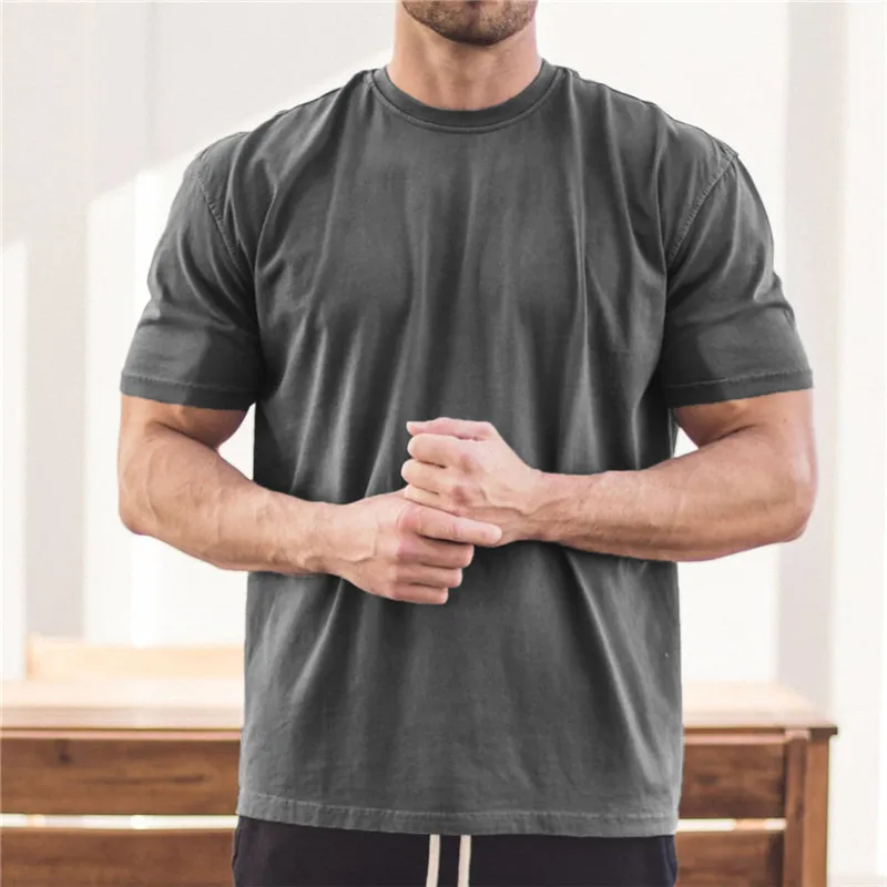 Wholesale New Men Gym Workout Fitness Cotton Short Sleeve T-shirt Hip Hop Fitness Summer Oversized Bodybuilding Tops Sports Tees