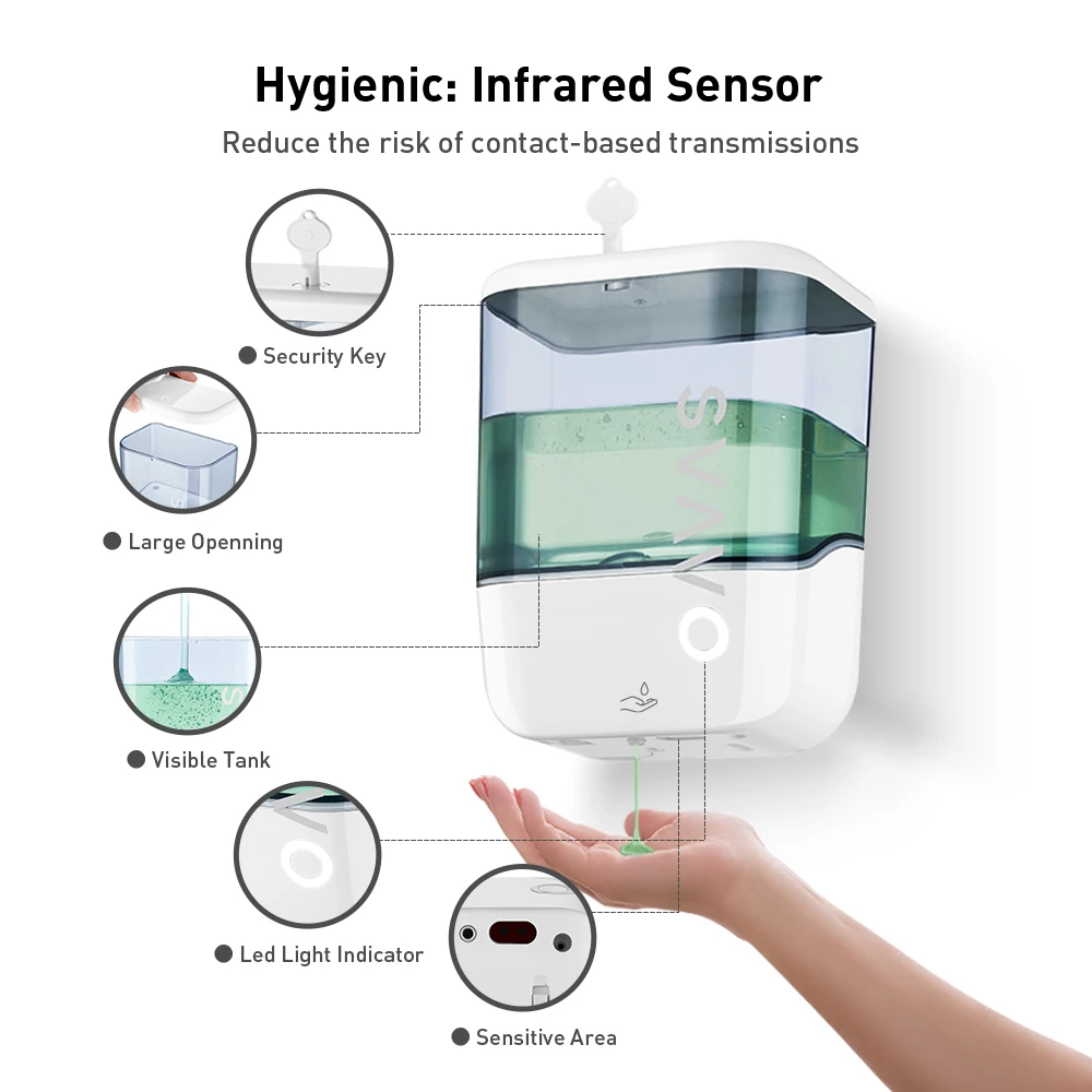 Hotel Bathroom Wall Mounted 1000ml Infrared Touchless Automatic Sensor Shampoo Liquid Shower Gel Hand Wash Soap Dispenser