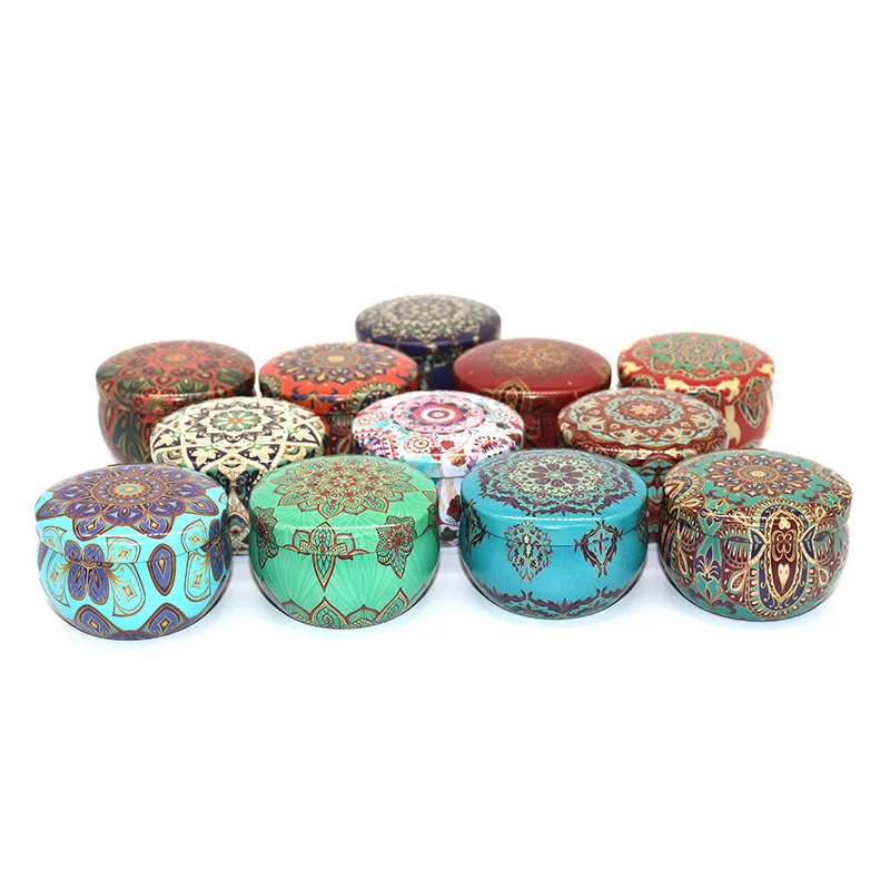 Фабричная Изысканная небольшая банка для свечей 2,2 унции и коробки, роскошные круглые ароматизированные металлические банки для свечей