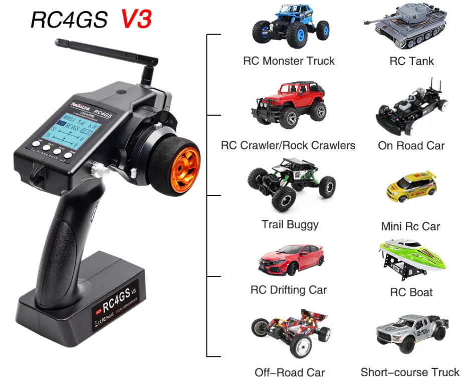 RadioLink RC4GS V3 RC 400 meters control distance Gyro integrated receiver FPV head tracked tanks crawlers surface transmitter
