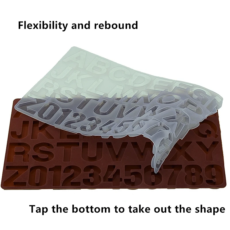 Large 26 letters 0-9 numbers silicone cake mold decoration chocolate ice tray jelly pudding baking utensils