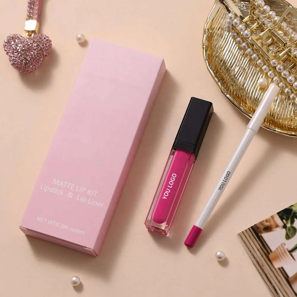 Private Label Matte Liquid Lipstick and Lip Liner Pencil Kit Waterproof Lip Gloss and Lipliner Set