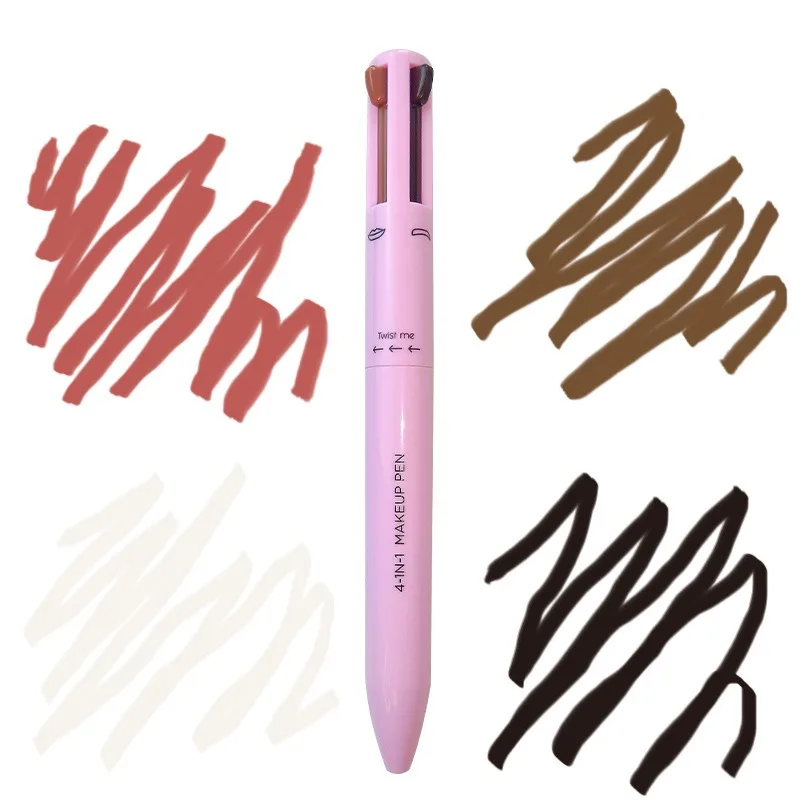 Custom Logo 4-in-1 Cosmetic Pen 4 Colors Highlighter Lip Liner High-gloss Eyeliner Eyebrow Pencil Makeup Pen Wholesale