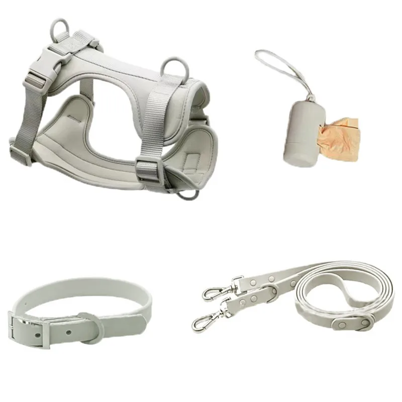 Custom logo Neoprene Dog Collar and Leash set with Dispenser Custom Dog Chest Soft Adjustable Dog Vest Harness Leash set