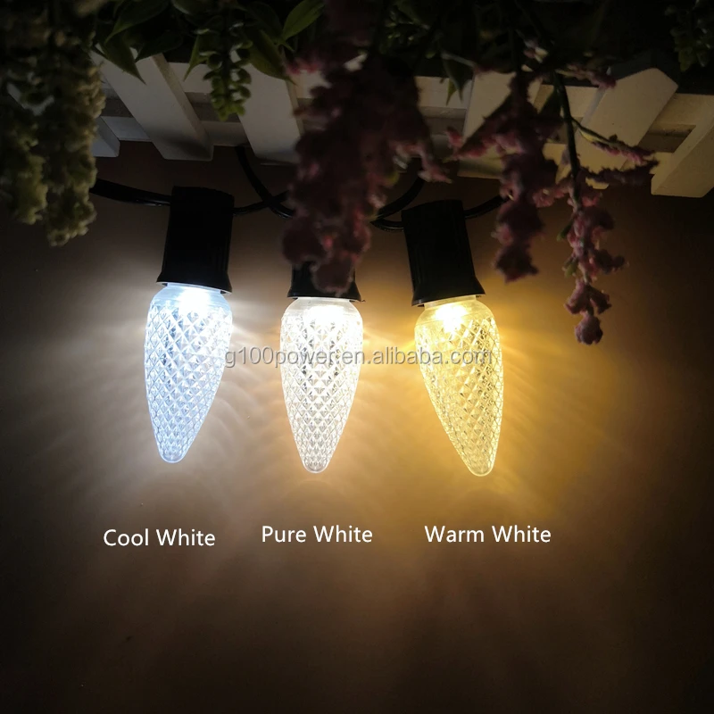 Высококачественные рождественские светодиодные лампы C9 с теплым белым светом, граненый пластиковый корпус, ударопрочный