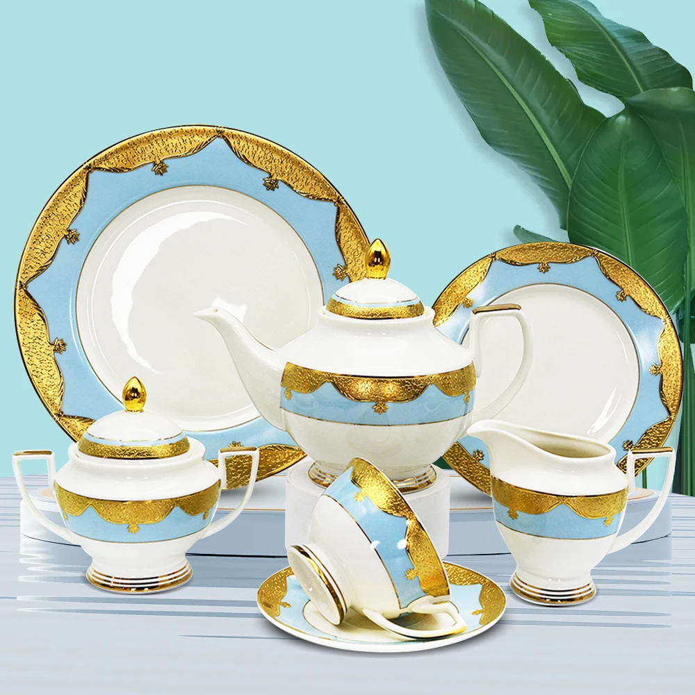 24pcs European Classical Style Bone China Ceramic gold porcelain High Quality coffee ea cup set with dessert dish plates