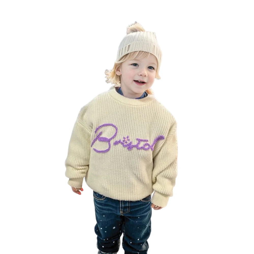 Mia Factory Unisex Baby and Toddler Sweaters Custom Personalized Hand Embroidered Low MOQ Casual Solid Pattern Winter Gift