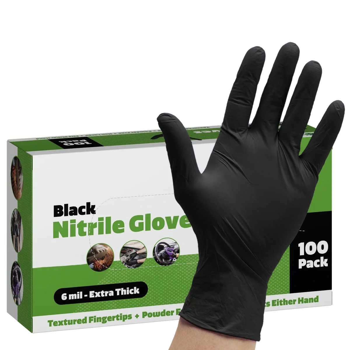 6mil nitrile repair use glove powder free cleaning black beauty salon make up tattoo thick heavy duty nitrile mechanic gloves