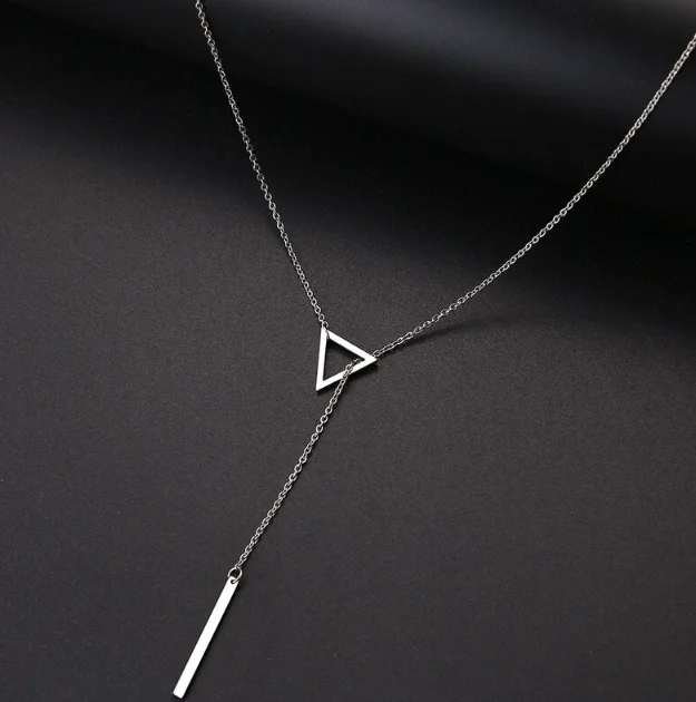 New Trend Gold Plated Triangle Geometric Pendant Necklace,No Faded Simple Open Triangle Necklace