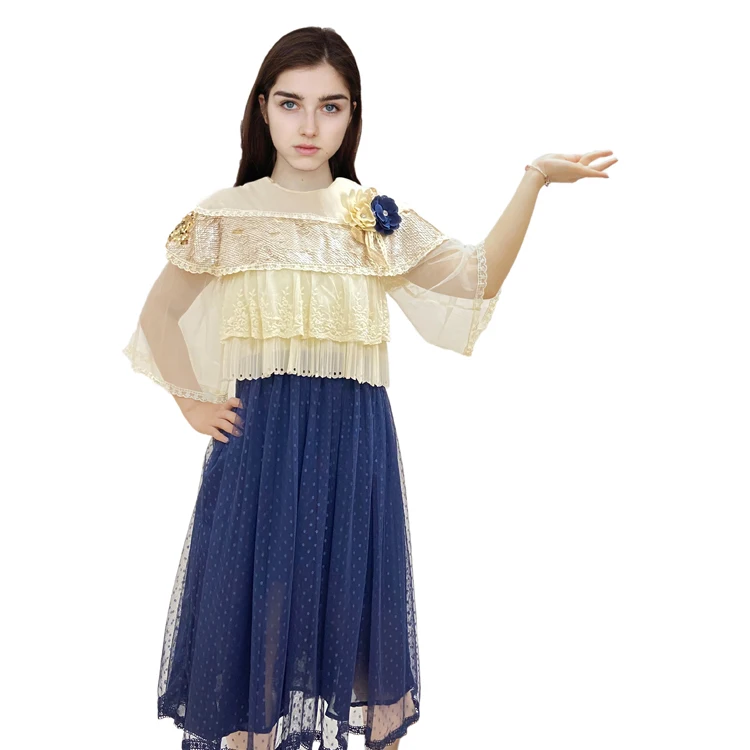 Morocco Turkish Ramadan Muslim Latest Clothes Kids Clothing Lovely Lace Flower Party Easter Girl Dress