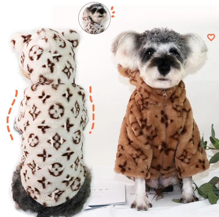 Small MOQ Customized LV Fleece Pet Clothes Soft Warm Zipper Coat 100% Cotton Clothes
