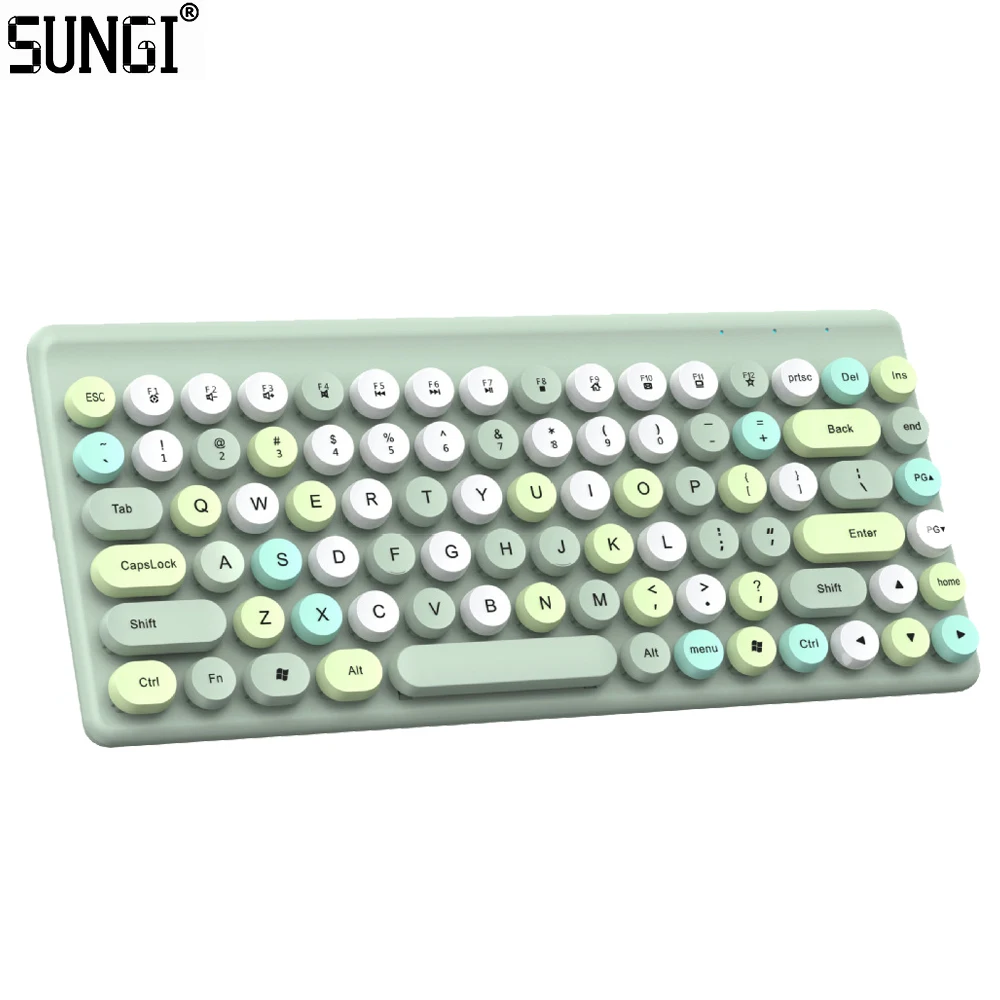 2.4GHz USB Wireless Keyboard Typewriter Keyboard with 86 Colorful Round Key Office Computer Retro Keyboard