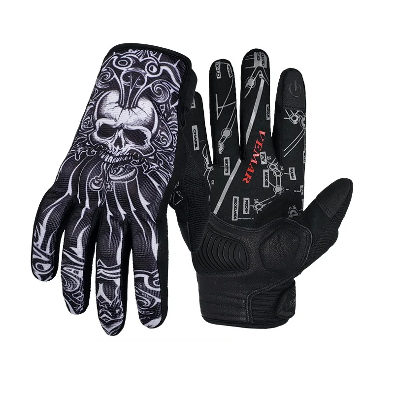 New Fashion Skeleton Four Season Motorbike Gloves Non-slip Silicone Riding Gloves Touch Screen Racing Gloves