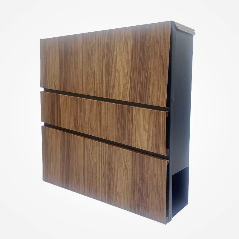 Metal mailbox Galvanized Steel Iron Wood Grain Black Coating Wall Mount Lockable Mailbox Post Box
