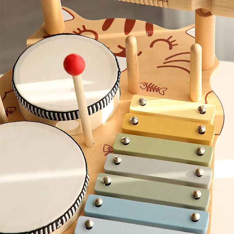 New design Wooden Percussion Montessori Instruments Toys Set  , Musical Drum Wooden Music Kit Baby Sensory Toy Kids Drum Set