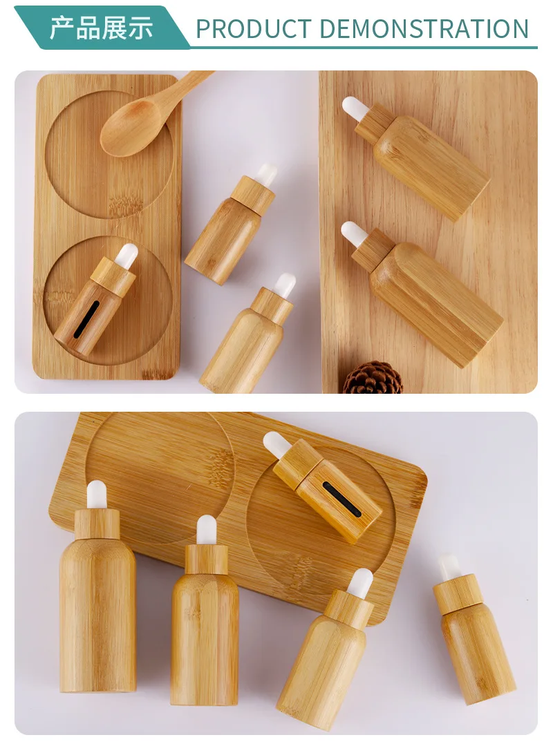 10ml 30ml 50ml Empty Eco-friendly Bamboo Essential Oils Bottle Glass Dropper Bottle with Natural Bamboo Wood Shell