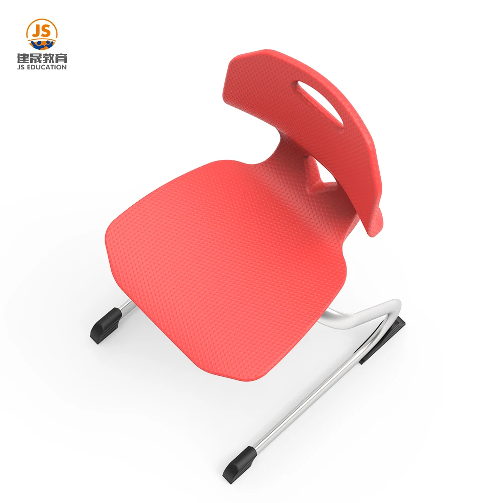 Single student chair with plastic shell and metal frame