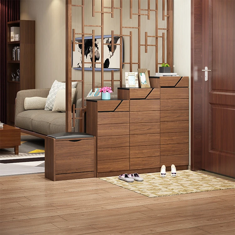 
Большой деревянный шкаф для хранения обуви из ореха коричневого цвета 